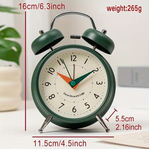 TEMU 클래식 침실 알람시계, 조용한 작동으로 휴식이나 독서 방해 없음, 낮잠을 자는 친구에게 적합, 거실/사무실/기숙사/스터디룸에 배치 가능, 4.5인치 금속 시계, 배터리 1개 포함 (배터리 미포함)