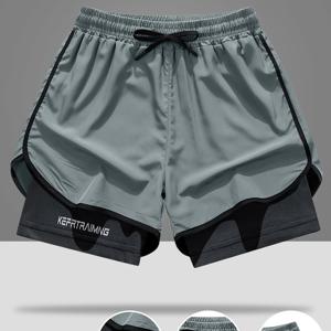 TEMU 남성용 이중 레이어 속건 스포츠 반바지 (포켓 포함) - 'KEAPTIANG' 프린트, 드로스트링 허리 밴드 디자인, 및 블랙 색상으로 제공, 여름 스포츠 및 야외 활동에 적합. 캐주얼 스포츠 반바지 | 스타일리시한 액티브웨어