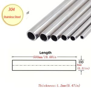 TEMU 304 스테인리스 스틸 중공 원형 로드, 두꺼운 튜브 벽, 산업용 무봉제 직선 캡일러리, 표면 연마 처리, 원형 튜브 지름 5/6/8/10/12/14/15/16/19 길이 500mm