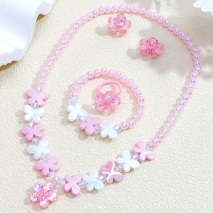 TEMU 4개 귀여운 복숭아 꽃 펜던트 아크릴 랜덤 나비 코드 목걸이 팔찌 귀걸이 반지 세트 여성용 매력 패션 액세서리