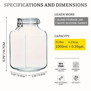 TEMU 1pc 대용량 마슨 재스와 공기 밀봉 뚜껑 - 쉽게 밀봉, 재사용 가능한 유리 저장 용기 - 홈 주방 사용, 양조, 절인 및 보존에 적합 - 넓은 입 모양 디자인, 안전한 뚜껑 기능, 마슨 재스 액세서리