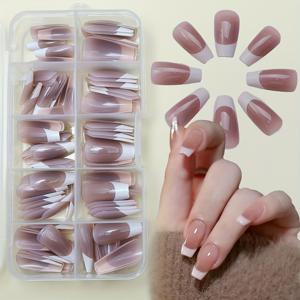 TEMU 120pcs 중간 발레 코피프레스 온 네일 - 화이트 프랑스 그라데이션 글로우시 네일, 아크릴 네일 세트 여성 및 &, 플랫 헤드 풀 커버 글루 온 네일, 창의적인 선물 아이디어, 네일 아트, 네일 및 액세서리