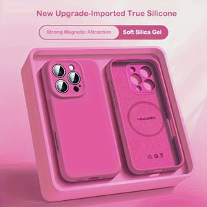 TEMU Apple iPhone 16 Plus 16/15/14/13 Pro Max 호환 마그네틱 실리콘 소프트 케이스 (리제드 렌즈 보호 디자인, 매끄러운 아크 엣지, 및 엘레강스룩, 클래식 마그네틱 시리즈, 내장 플러시 안감)|아이폰케이스