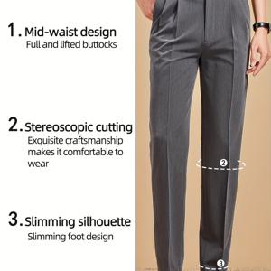 TEMU 남성용 정장 바지 - 지퍼 클로저, 미드라이즈 허리, 클래식 레그 오피스 & 포멀 의류 - 웨딩, 회의, 일상용 가벼운 비즈니스 슈트 - 전문 남성 의류, 드레스 팬츠, 세련된 룩, 맞춤형 핏, 기업복, 클래식 스타일, 내구성 있는 소재, 기업 남성|오피스룩|여름바지