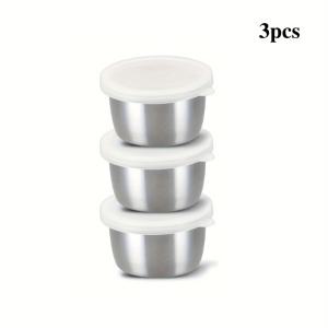 TEMU 3/6개 스테인리스 샐러드 드레싱 용기 - 1.6oz 누수 방지 휴대용 소스 컵, 투명 뚜껑 포함, 재사용 가능한 양념통, 도시락, 학교, 피크닉 및 여행용