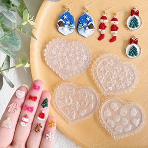 TEMU 크리스마스 폴리머 클레이 몰드 4개 세트, 겨울 실리콘 몰드, 폴리머 클레이 미니 몰드, 폴리머 클레이 귀걸이 몰드, 보석용 폴리머 클레이 몰드