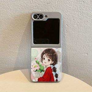 TEMU 5608 로터스 걸 개성 있는 좌우 접이식 스크린 사각 충격 방지 에어 쿠션 케이스, 갤럭시 Z 플립 6/5/4/3 5G용 투명 TPU 풀바디 보호 슬림 쉘, 삼성 갤럭시 Z 플립 전용