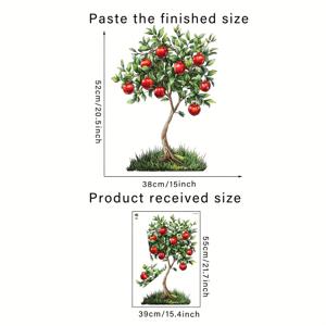 TEMU 1개 빨간 석류 나무 녹색 식물 벽 스티커 창의적인 DIY 자체 접착식 양면 투명 PVC 장식 스티커, 거실/침실/식당/서재/욕실 문 및 창문 유리 미화용