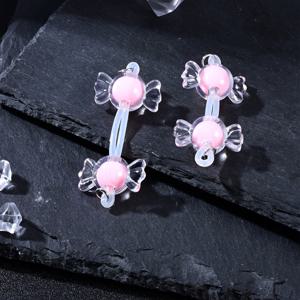 TEMU 치즈미 저자극성 아크릴 캔디 모양 바디 쥬얼리 - 피어싱 없는 클립, Y2K 스타일 파스텔 핑크 & 퍼플, 일상 및 할로윈 파티 액세서리에 적합