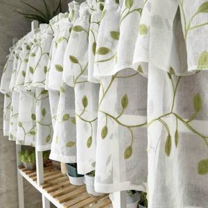 TEMU 1pc 농가 막대 포켓 커튼 러스틱 그린 리프 자수 이중 레이어 짧은 커튼 티어 주방 커튼 발란스 문 파티션 발코니 홈 데코용