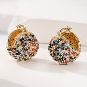 TEMU 요요 핸드메이드 스타일 구형 귀걸이 - KC 금도금 컵퍼, 합성 지르코니아 스톤, 크리스마스·웨딩·연중 착용 가능한 우아한 패션 액세서리, 고급 디자인과 정교한 장식