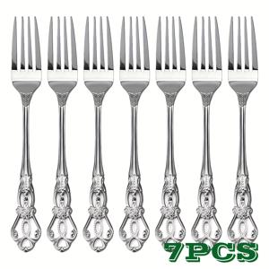 TEMU 3/5/7개 8.5인치 스테인리스 스틸 실버 레트로 디너 포크, 거울 광택 스파게티 스테이크 샐러드 빵 포크, 식기세척기 사용 가능, 홈 레스토랑 파티 테이블웨어 크리스마스 추수감사절 할로윈 선물