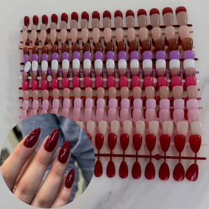 TEMU 150개 짧은 아몬드 프레스온 네일 - 광택 혼합 & 매치 5가지 솔리드 컬러 (레드, 핑크, 누드, 브라운, 베이지) 여성용, 파티 및 일상 착용 - 쉬운 적용 손톱, 귀여운 짧은 네일