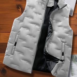 TEMU 남성용 경량 재킷 - 봄/가을용 민소매 , 스탠드업 칼라 블랙 포멀 & 캐주얼 아우터웨어, 쉬운 관리 논스트레치 코트, 일상·오피스·여행용, 디자인, 고품질 스티칭, 클래식 스타일, 내구성 있는 소재, 비즈니스 전문가를 위한 남성 외투|민소매