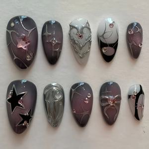 TEMU 10 전통적인 손으로 만든 나일 롱 알몬드 모양의 어두운 로맨틱한 사랑 스위트 쿨 스타 럭셔리 3차원 스타 라인스톤 우아한 리본 모든 여성과 일상적인 착용에 적합합니다.