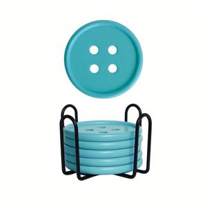 TEMU 6개 원본 컬러풀 버튼 코스터 세트, 도파민 라운드 목재 코스터와 컵 홀더, 고급 커피 컵 코스터, 홈 장식용 코스터, 레스토랑 호텔 커피숍 장식용 코스터, 거실 식탁 코스터 보관대, 선물용