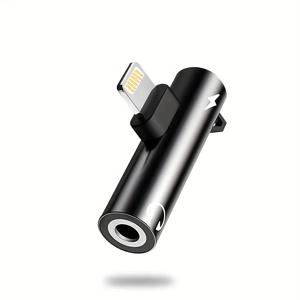 TEMU iPhone용 2-in-1 오디오 어댑터 - 음악 및 충전 기능이 있는 3.5mm 원형 후크 이어폰 컨버터, 라이트닝을 라이트닝으로, 내구성 있는 플라스틱, 배터리 필요 없음, iPhone용 2-in-1 오디오 어댑터, 음악 액세서리, 세련된 디자인, 금속 마감