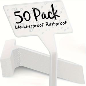 TEMU 50팩 헤비듀티 방수 정원 식물 라벨 - T자형, UV 저항성, 퇴색 방지 야외용 식물 태그 - 허브, 채소, 꽃, 실내/야외 정원에 적합 - 펜/마커로 쉽게 작성 가능, 쉬운 읽기 디자인의 방수 식물 마커, 허브 가드너를 위한 야외 식물 태그