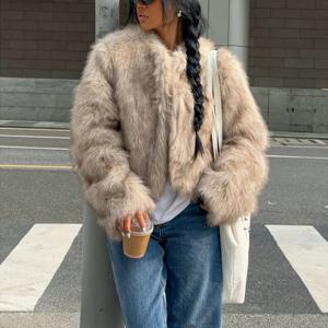 TEMU 여성 우아한 모피 재킷 - 긴 소매 폴리에스터 코트, 100% 단색, 캐주얼 스타일, 가을/겨울에 완벽, 가을 겨울 재킷 | 캐주얼 스타일 재킷 | 폴리에스터 재킷