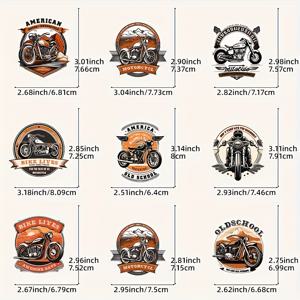 TEMU 9pcs 레트로 아이언 온 열전달 패치 - DIY 의류 및 공예 데칼, 다양한 색상, 스티커, 장식, 미국 국기 및 산악 배경이 있는 빈티지 바이커 디자인, 공예 장식 | 빈티지 바이커 디자인 | 내구성 있는 비닐 패치, 액세서리