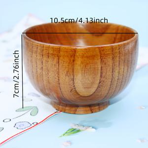 TEMU 일본 레트로 솔리드 우든 그릇 - 내열성 & 내구성 강한 캠핑 및 여행용, 천연 사펠레 나무 무늬 디자인 (쌀, 수프, 샐러드, 과일용) 주방용품
