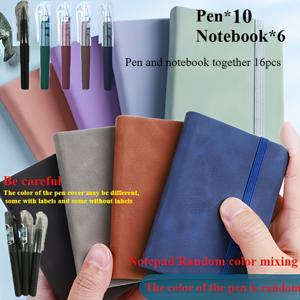 TEMU 맞춤형 16개 휴대용 노트북 세트, 가죽 포켓 노트북, 사무실 및 학생 선생님 선물세트 (펜 10개 포함), 총 6권의 노트북, 랜덤 컬러