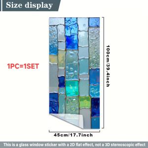 TEMU 1롤 창문 필름 - 블루, 그린, 터키석 유리 타일 패턴 스태틱 클링 프라이버시 - 접착제 불필요, 간편 설치 및 제거 가능 - 욕실, 주방, 사무실용 탈부착 PVC 필름 - 45x100cm (17.7x39.4인치) - 모던 윈도우 장식, 생동감 넘치는 디자인, 내구성 강한 접착력, 인테리어 디자이너용
