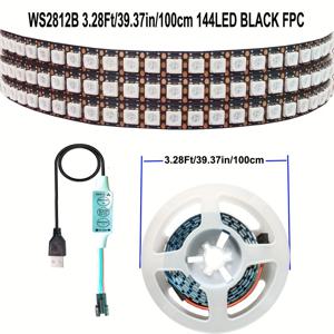 TEMU AOEVK WS2812B LED 스트립 라이트 4.92ft RGB+IC 색상 변경 | 5050 144LEDs/픽셀/m 개별 주소 지정, USB 전원, 버튼 제어 (TV 백라이트, 게이밍 룸, 홈 시어터, 크리스마스 할로윈 파티 장식용) (60인치)