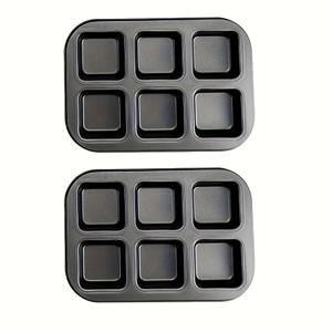 TEMU 2팩 6컵 스퀘어 브라우니 팬 (분할판 포함) | 무스틱 카본 스틸 올에지 개별 몰드, 머핀 & 미트로프용 | 토스터 오븐 및 에어프라이어 호환 가능 (블랙)|에어프라이어