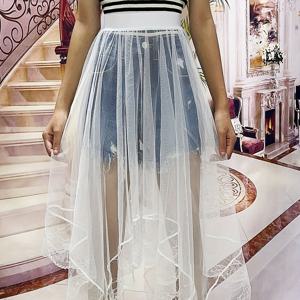 TEMU 여성용 시스루 레이스 A라인 스커트 - 하이웨이스트 비대칭 밑단 솔리드 컬러 메쉬 패널 드레스 (나이트클럽, 데이트, 캐주얼 웨어) - 섹시한 올시즌 슬림핏 솔리드 컬러 (손세탁 가능) - 퓨어 디자인 스타일