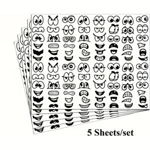TEMU 480개 할로윈 스티커 - 감성적인 눈, 입, 얼굴 - 흑백 으스스한 표정 - 파티 장식, 스크랩북, 의상 꾸미기, 교실, 사무실용 - 할로윈 파티 선물 포장에 이상적 - 쉽게 붙이고 떼는 애플리케이션, 만화 같은 얼굴