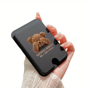 TEMU 휴대용 N52 강력 자석 휴대폰 카드 홀더, 라이트 베이지 터치감, 삼성 및 아이폰 16/15/14 시리즈 호환, 다른 자석 케이스와도 사용 가능, PC 소재 제작, UV 프린팅, 곰 세기 디자인, 남녀 공용, 일상과 파티 행사에 완벽한 선물