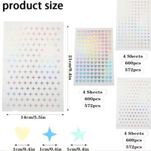TEMU 1800개 반짝이 홀로그래픽 스티커, 12장 글리터 하트 & 작은 별 스티커 세트, 플래너 보상 차트 및 홈 데코용 미니 자체 접착 스티커