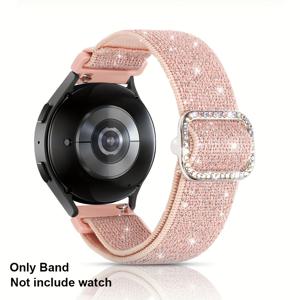 TEMU 삼성 모델 7, 6, 5, 4, 그리고 FE용 탄성 밴드, 40mm 및 44mm 사이즈, 시계 6 및 4 클래식용 47mm, 46mm, 43mm, 42mm 사이즈, 플러스 액티브 2용. 여성용으로 디자인된 20mm 반짝이는 나일론 스트랩입니다