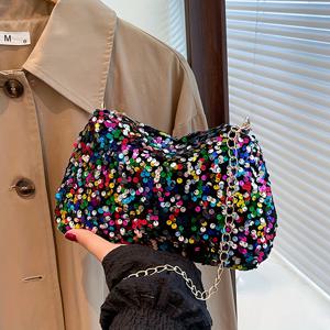 TEMU 선택할 수 있는 네 가지 색상 - 여성용 컬러블록 시퀸 숄더백 - 우아한 이브닝 클러치, 쇼핑, 파티, 데이트 및 선물에 완벽한 2025년 신제품 체인 스트랩 크로스바디 백