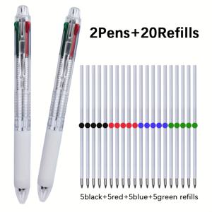 TEMU 22개/4개 4/22개 세트 4 IN 1 다색 볼펜 0.5mm 검정 파랑 빨간색 교체 가능한 코어 간단한 투명 볼펜 볼펜 홀더 다기능 마커 펜