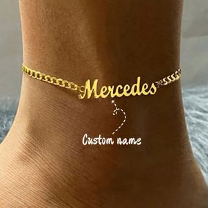 TEMU 개인화된 여성용 18K 금도금 이름 발찌 팔찌 - 필기체 글씨 (최대 6글자) - 발목 참, 어머니날, 발렌타인데이 - 보호 & 캐주얼 의상 - 이름표 추가