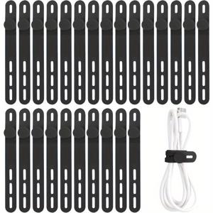 TEMU 올이지 25개 재사용 가능한 실리콘 케이블 타이 - 전기 코드, 폰 충전기 및 이어폰 정리용 고탄력 코드 랩, 컬러풀 (노랑, 핑크, 연한 파랑, 민트 그린, 흰색), 코드 조직화용 케이블 타이, 유연한 케이블 타이