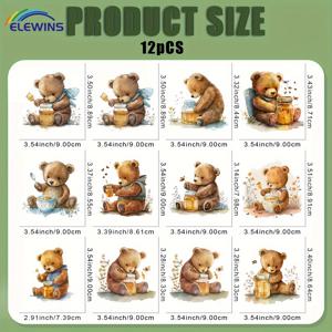 TEMU 12개 세트 DIY 열전사 스티커 - 귀여운 꿀병 & 꽃 디자인 (꿀병과 숟가락이 있는 ), 빨래 가능한 비닐 아이언온 패치, 티셔츠·청바지·마스크·백팩용 - 바느질 없이 붙이는 공예 및 파티 장식, 완벽한 생일 선물 액세서리, 오래가는 접착력, 재미있는 일러스트레이션