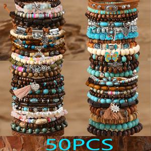 TEMU 50개 세트 새로운 패션 비즈 목걸이 남성 핸드메이드 커플 팔찌 선물 {참고: 선물 상자 미포함} 크리스마스 선물 할로윈 선물