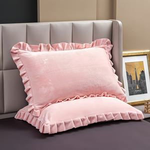 TEMU 2개 양면 밀크 벨벳 케이스. 부드럽고 피부 친화적인 러플 레이스 디자인 보호 커버. 침구 커버, 덮개 및 담요 커버에 적합. 겨울철 따뜻함. 변형 없이 세탁기 사용 가능.