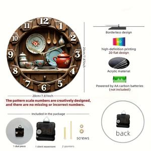 TEMU 8인치 빈티지 주방 벽시계, 찻주전자, 그릇 & 숟가락 디자인 - 조용한 쿼츠 운동, 비광택 아크릴 패널, 거실 또는 침실을 위한 러스틱 팜하우스 장식, 독특한 선물 아이디어 (배터리 미포함), 클래식 시계, 내구성 있는 구조, 홈 데코레이터, 레트로 미학, 고품질 공예, 홈 데코 애호가, 2D 플랫, 크리스마스에 가장 적합, 추수감사절에 완벽