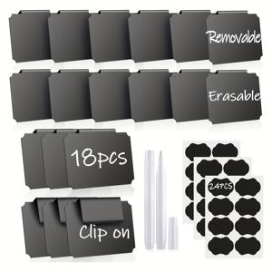 TEMU 44개 바구니 라벨 클립 세트 (보관함 포함): 18개 지우기 가능한 플라스틱 팬트리 라벨, 24개 탈착식 PVC 스티커, 2개 화이트 초크 마커 - 보관 용기, 빨래방, 병, 선반용