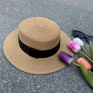 TEMU 여성 및 남성을 위한 접이식 스트로우 선모자 - 가벼운, 휴대용 비치 모자, 검정 & 흰색 리본 장식, 손세탁 전용, 사계절 사용 가능, 비치 모자