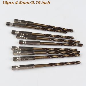TEMU 10개입 4.8mm 다기능 헥스 샹크 드릴 비트, 고속강 이중 날 유니버설 미끄럼 방지 헥스 샹크 철판/주철/알루미늄 합금/아연 도금 파이프/목재/플라스틱용
