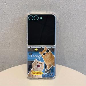 TEMU 5347 패션 안경 투명 고양이 무늬 삼성 갤럭시 Z 플립 7 케이스, 삼성 갤럭시 Z 플립 7se 호환, 삼성 갤럭시 플립 7 시리즈용 슬림 가벼운 스크래치 방지 보호 커버