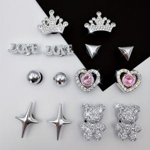 TEMU 14개 실버 스타 버스트 신발 장식 베어 라인스톤 크라운 하트 비즈 탈부착 멀티클립, 여성 샌들 및 슬리퍼용 완벽한 크리스마스 생일 파티 선물