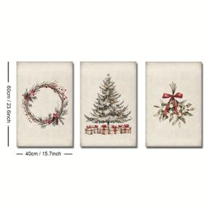 TEMU 2D/플랫 3피스 세트 무테 빈티지 크리스마스 화환 소나무 러스틱 포스터 X마스 페스티벌 벽 예술 캔버스 프린트 팜하우스 코티지코어 장식 겨울 휴일 레트로 페인팅 아파트, 거실, 침실용 모던 홈 데코
