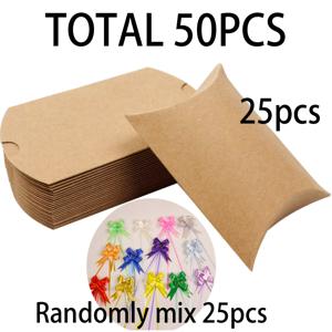 TEMU 50개 크라프트 종이 베개 상자 (랜덤 샐러드 타이 15개 혼합 세트 포함) - 흰색 & 검은색 카드 포장 상자, 텍스트용, 선물 포장, 파티 답례품 및 웨딩 장식에 적합, 파티 답례품 상자 | 텍스처 카드 상자 | 크라프트 종이 상자, 포장상자, 디저트박스, 선물박스, 종이상자