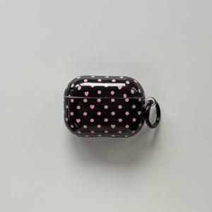 TEMU MIAODI 폴카 도트 하트 패턴 에어팟 케이스 - 가벼운, 디자인 블랙 링 포함, 에어팟 1, 2, 3, 4 프로 & 프로 2와 호환, 내구성 있는 플라스틱, 스타일리시한 블랙 & 핑크 악센트, 에어팟 보관용|스타일리시한 에어팟 케이스|내구성 있는 플라스틱 케이스, 에어팟 액세서리용